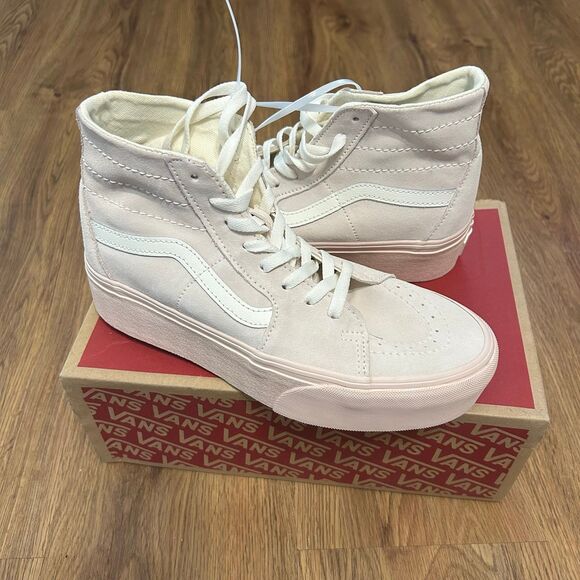 VANS Sk8-Hi Tapered Stackform pink suede platform lace up shoes sz 9 new - Picture 1 of 8
